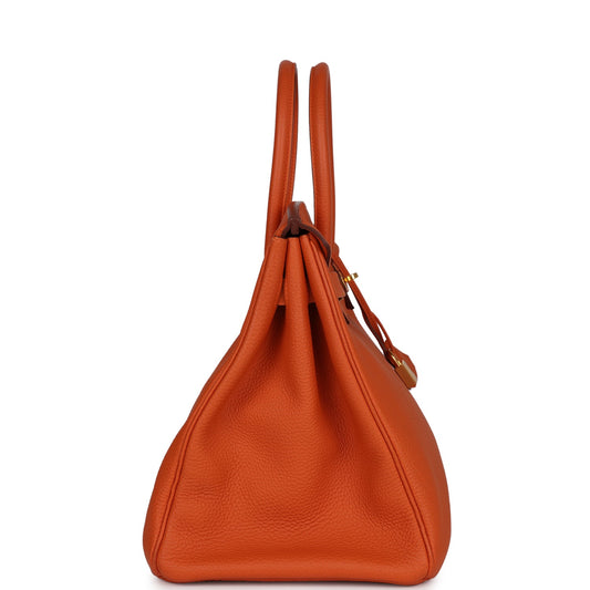Top Quality Luxury Hermes Birkin 35 Orange H Clemence Gold Hardware