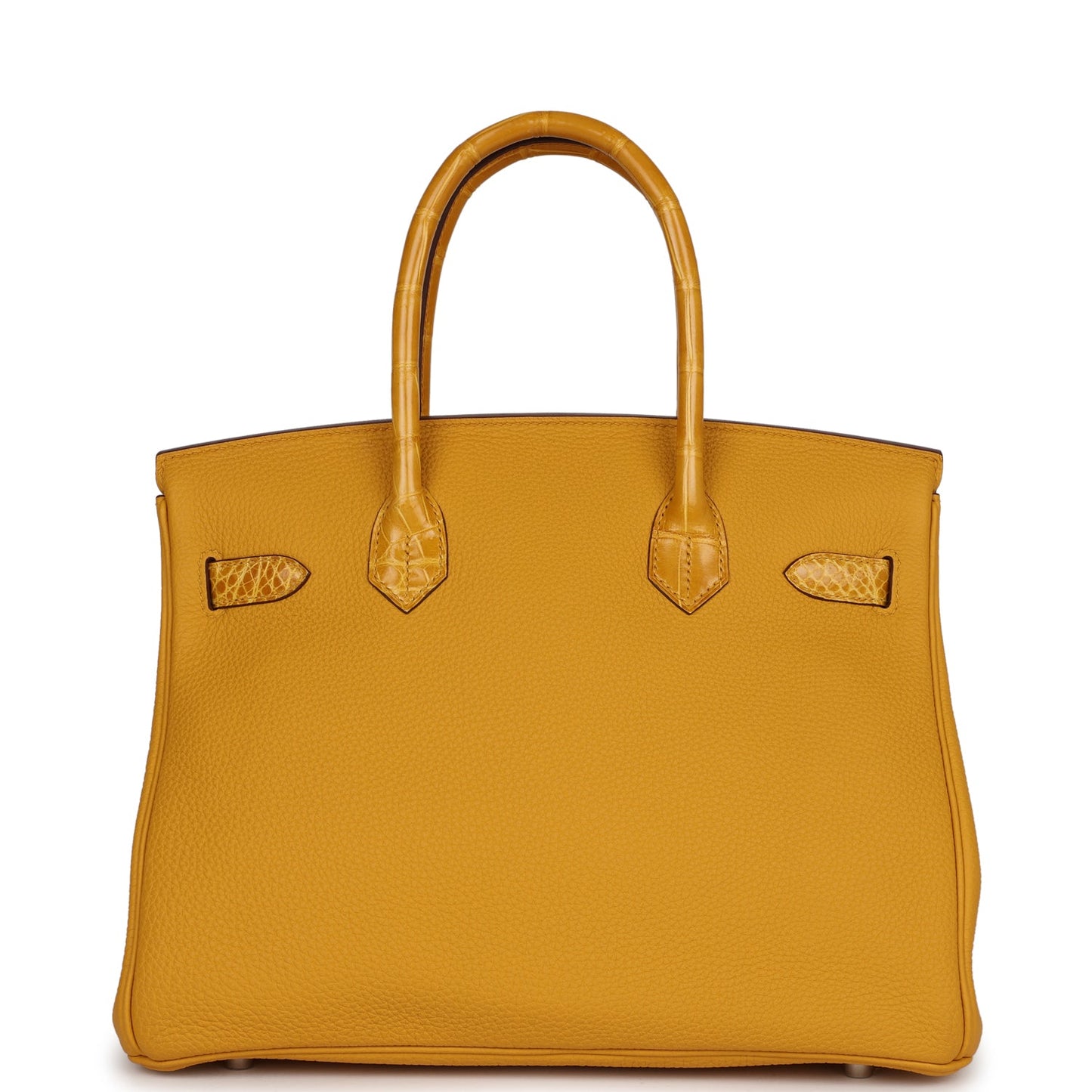 Luxury Hermes Birkin 30 Jaune Ambre Shiny Niloticus Crocodile and Togo Touch Palladium Hardware