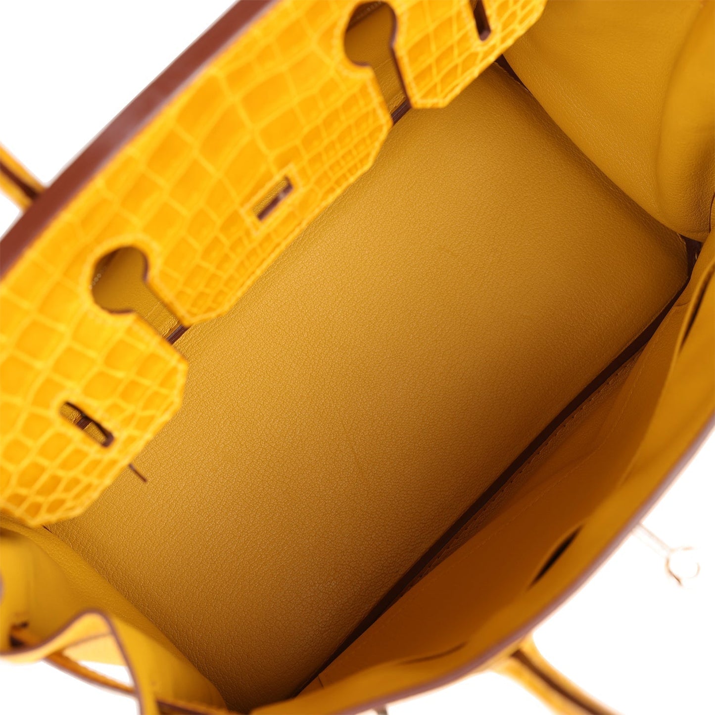 Luxury Hermes Birkin 30 Jaune Ambre Shiny Niloticus Crocodile and Togo Touch Palladium Hardware
