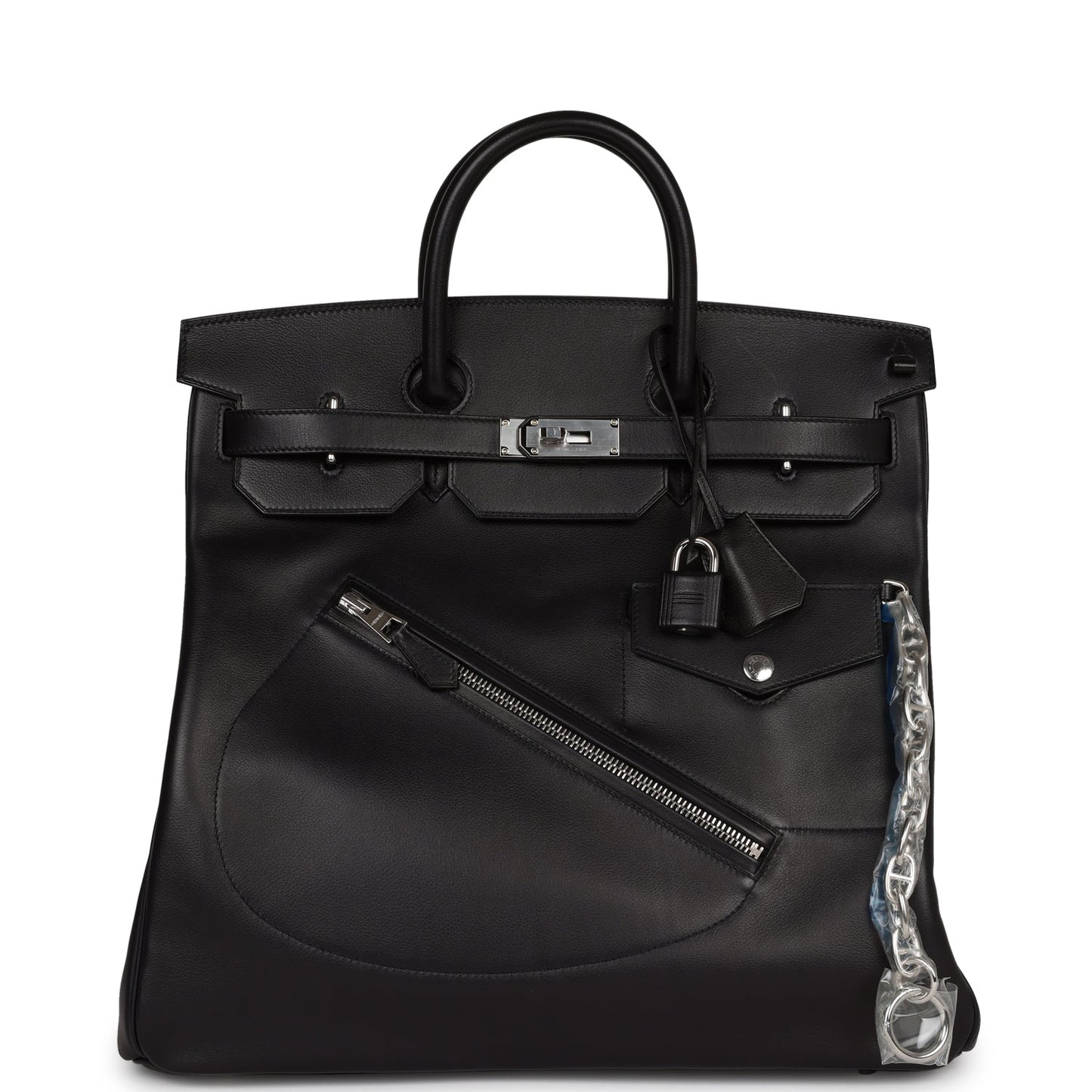 Luxury Hermes Birkin 40 HAC "Rock" Black Evercolor Palladium Hardware
