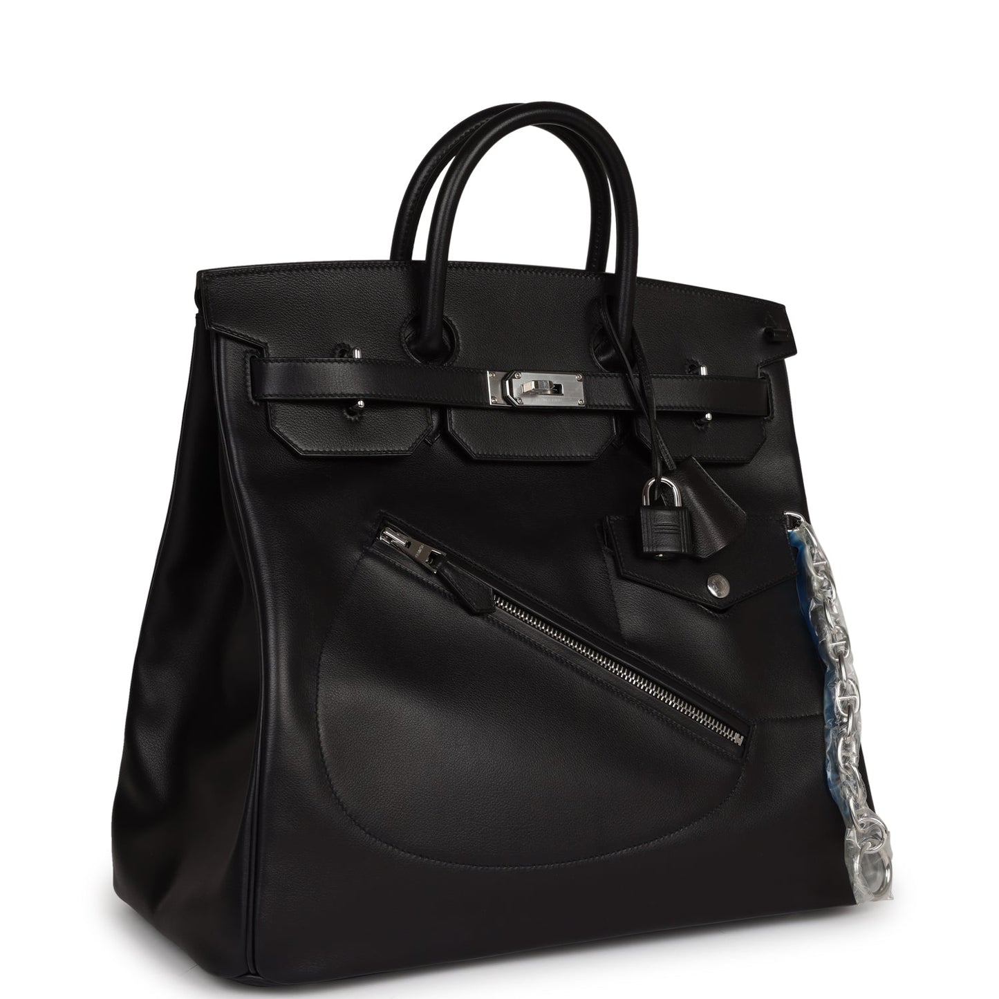 Luxury Hermes Birkin 40 HAC "Rock" Black Evercolor Palladium Hardware
