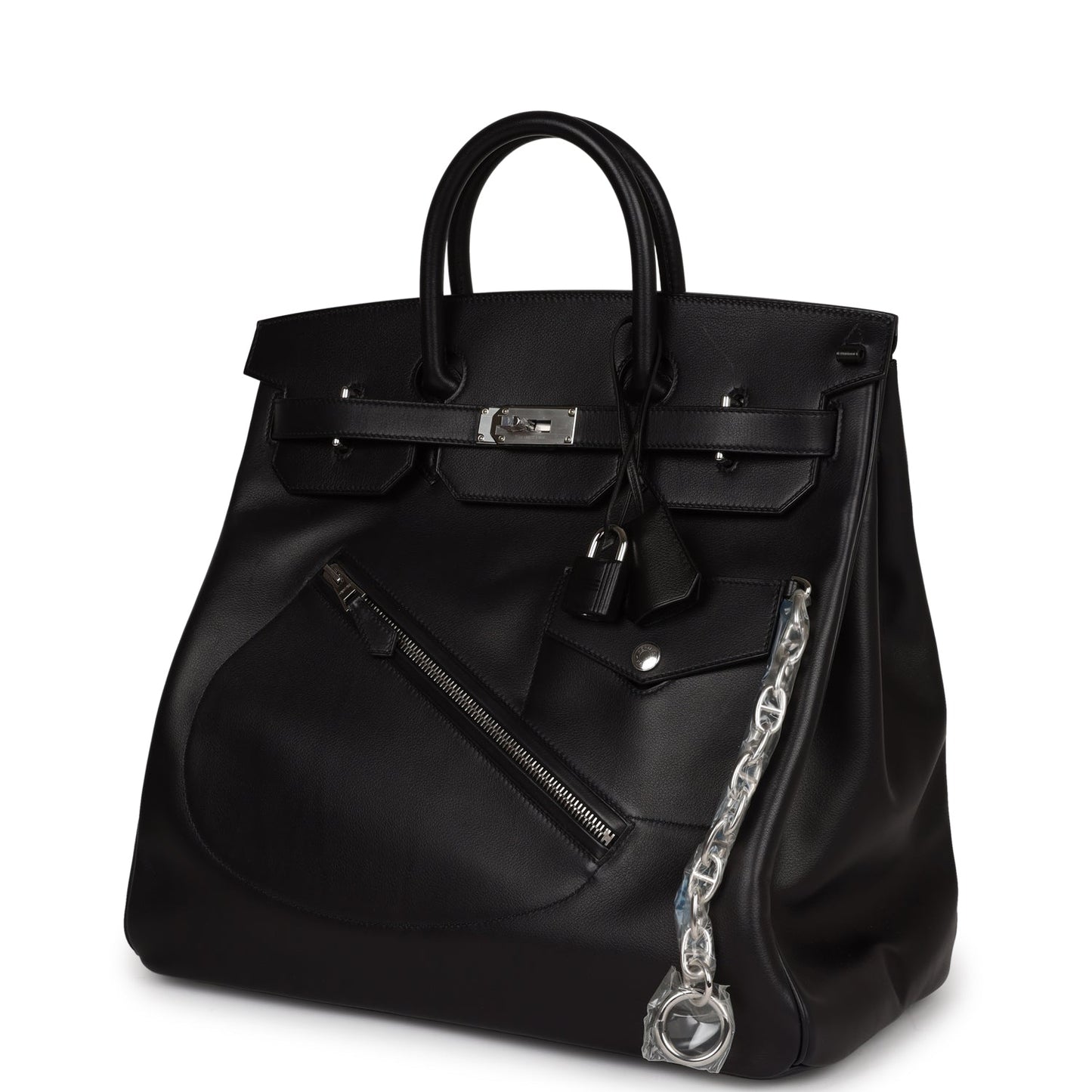 Luxury Hermes Birkin 40 HAC "Rock" Black Evercolor Palladium Hardware