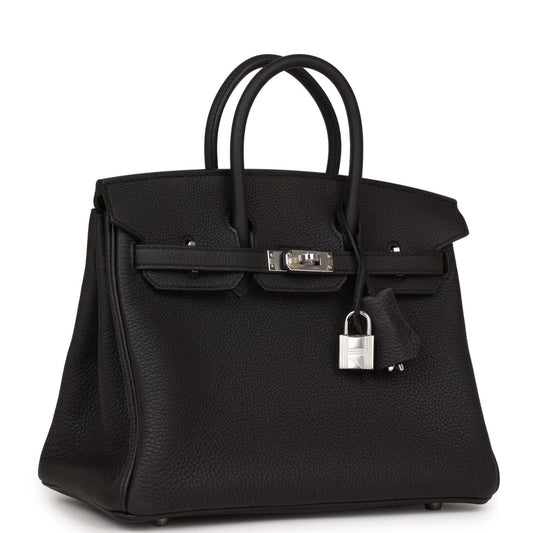 Luxury Hermes Birkin 25 Black Togo Palladium Hardware