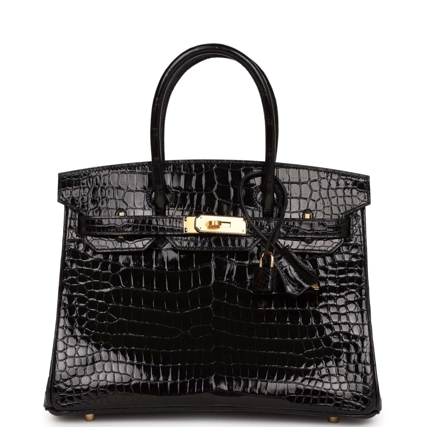 Luxury Hermes Birkin 30 Black Shiny Crocodile Porosus Gold Hardware