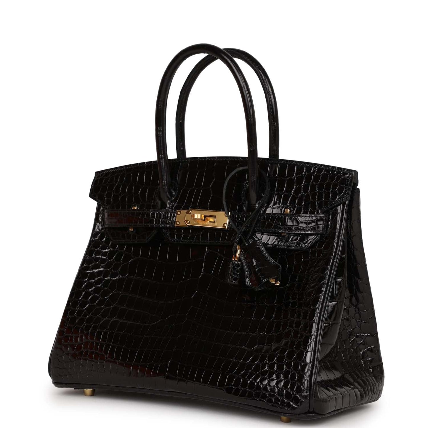 Luxury Hermes Birkin 30 Black Shiny Crocodile Porosus Gold Hardware