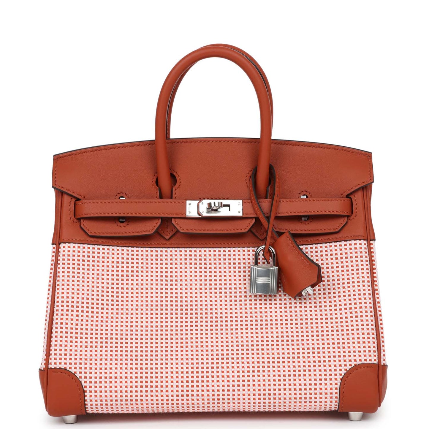 Luxury Hermes Quadrille Birkin 25 Sanguine Swift and Toile Palladium Hardware