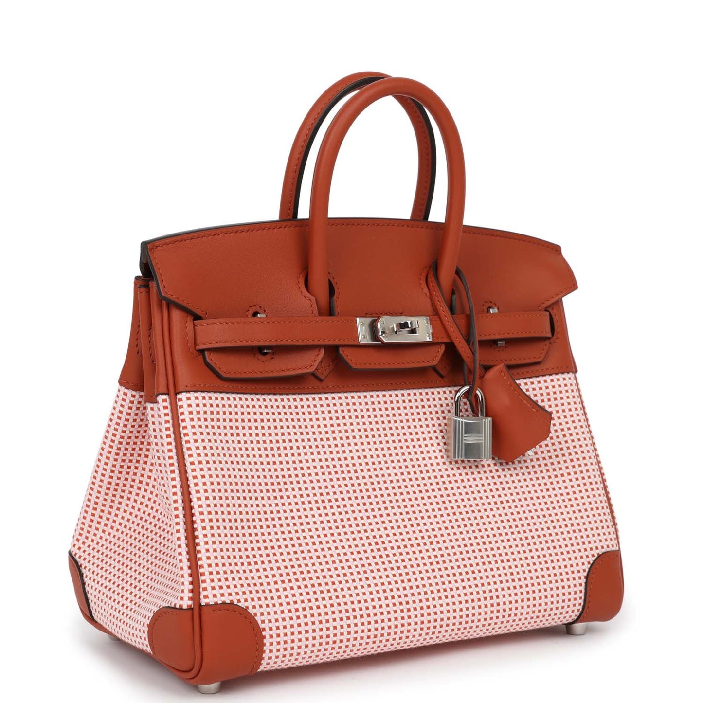 Luxury Hermes Quadrille Birkin 25 Sanguine Swift and Toile Palladium Hardware