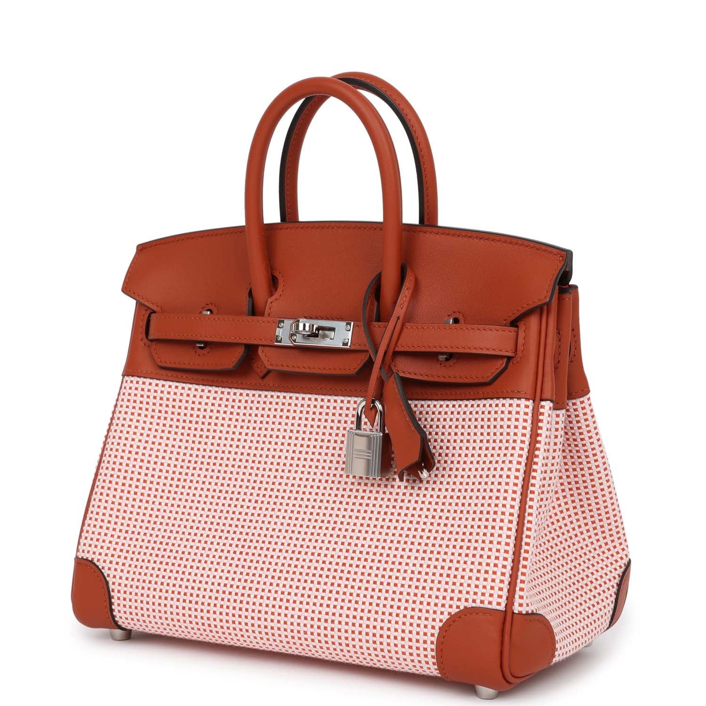 Luxury Hermes Quadrille Birkin 25 Sanguine Swift and Toile Palladium Hardware