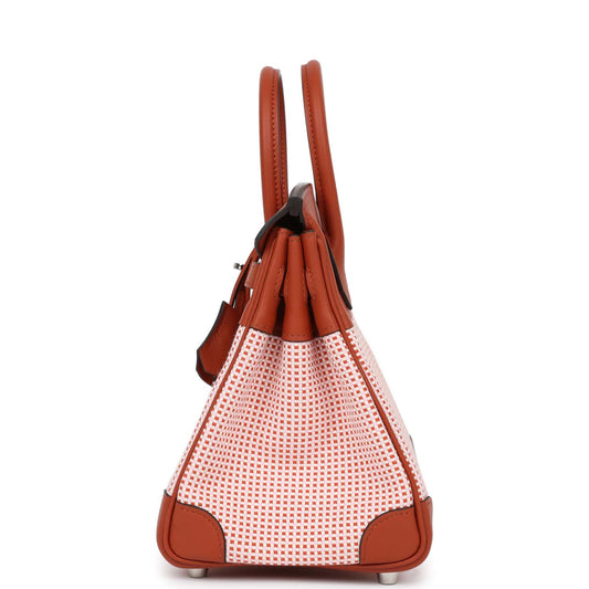 Luxury Hermes Quadrille Birkin 25 Sanguine Swift and Toile Palladium Hardware