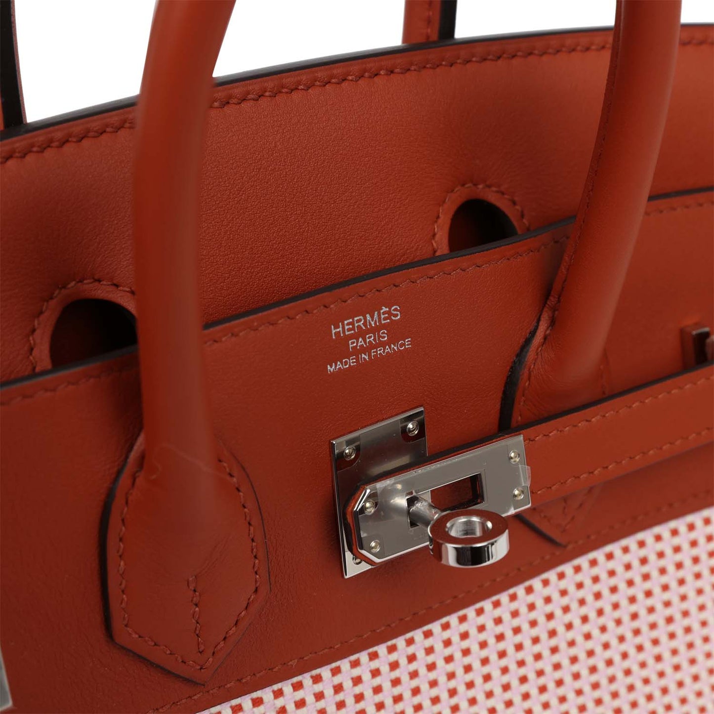 Luxury Hermes Quadrille Birkin 25 Sanguine Swift and Toile Palladium Hardware