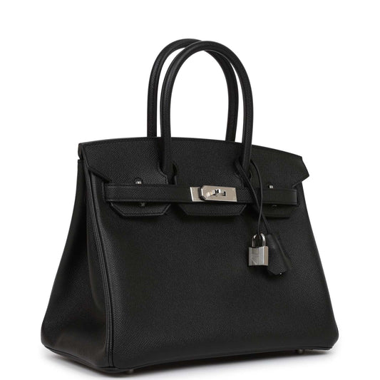 Luxury Hermes Birkin 30 Black Epsom Palladium Hardware