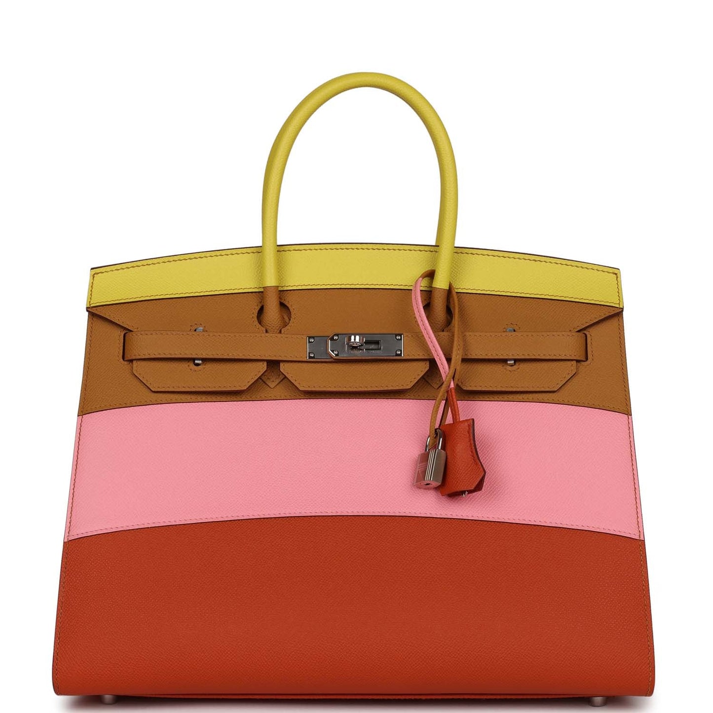Luxury Hermes "Sunrise" Birkin Sellier 35 Rainbow Epsom Palladium Hardware
