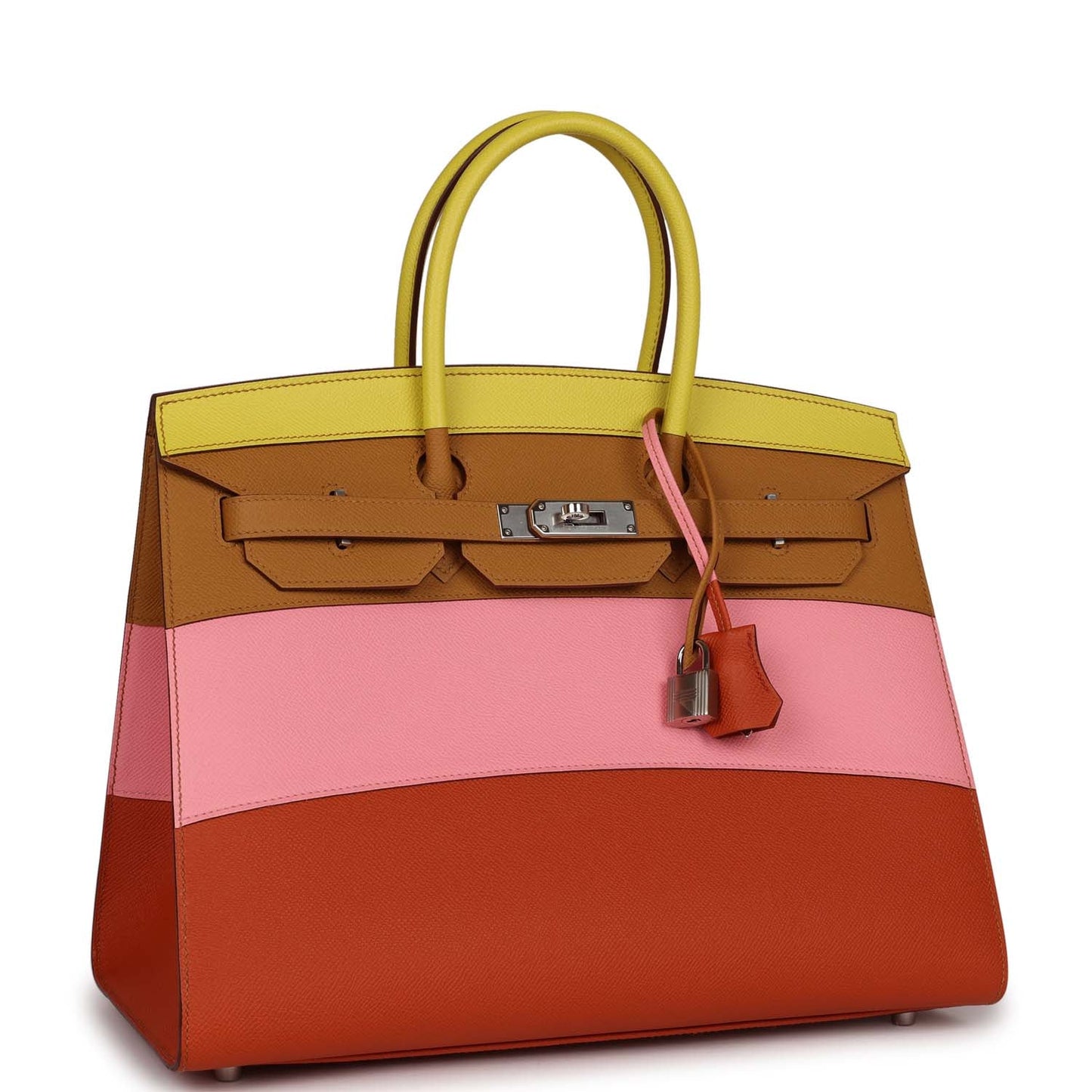 Luxury Hermes "Sunrise" Birkin Sellier 35 Rainbow Epsom Palladium Hardware