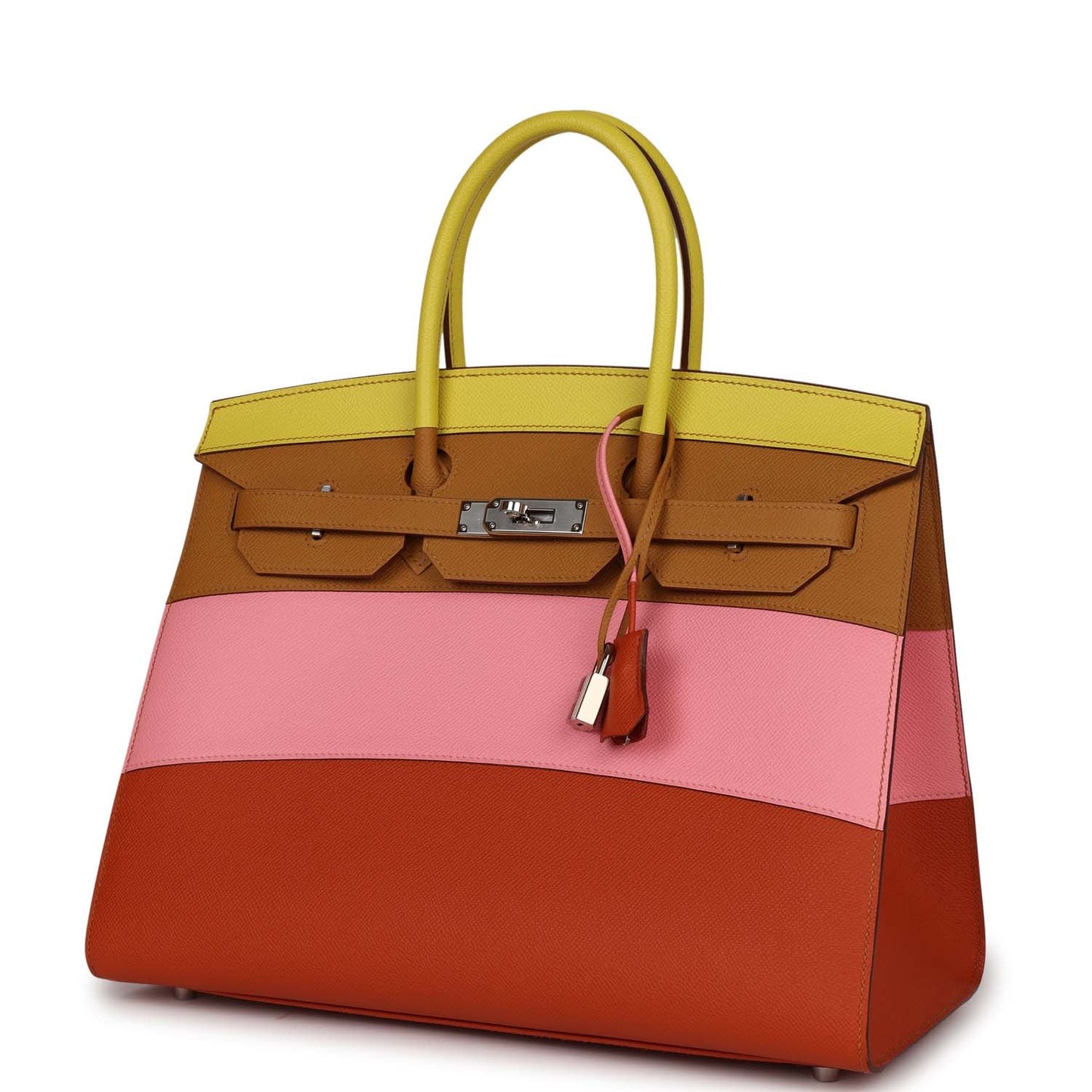 Luxury Hermes "Sunrise" Birkin Sellier 35 Rainbow Epsom Palladium Hardware