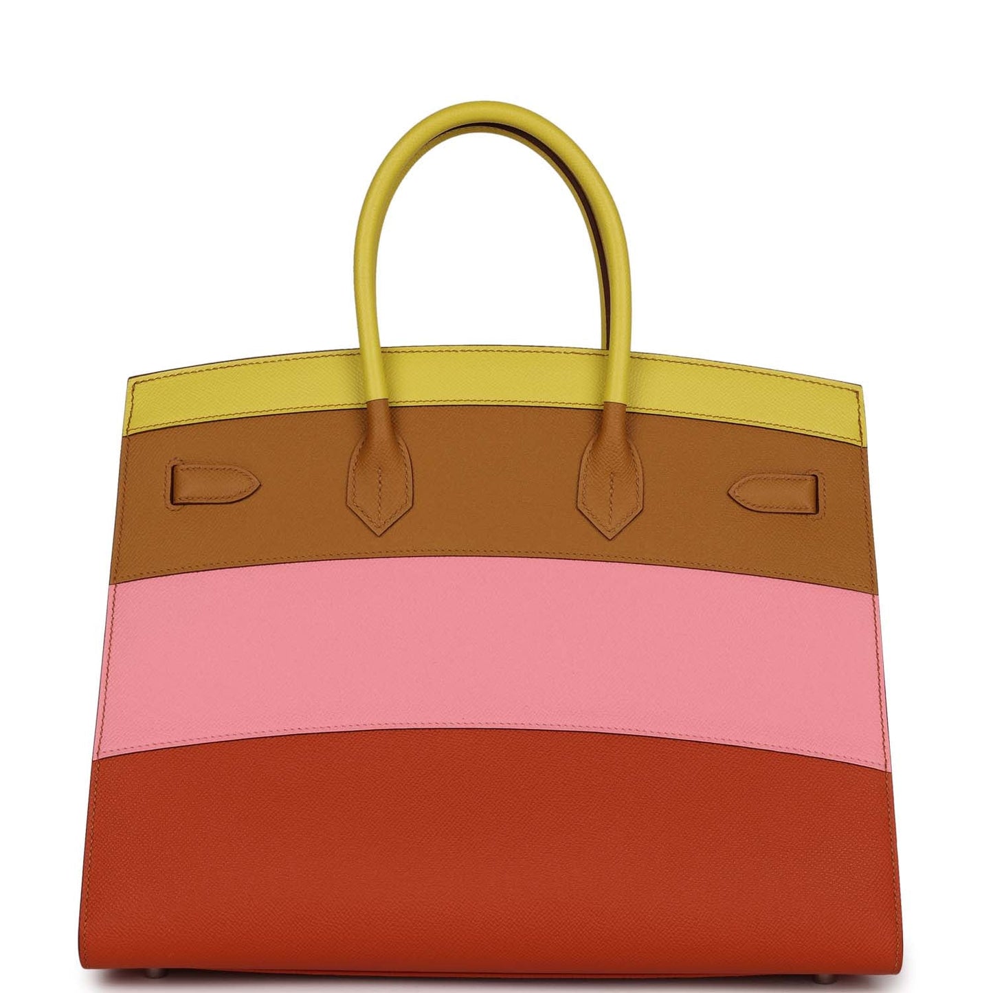 Luxury Hermes "Sunrise" Birkin Sellier 35 Rainbow Epsom Palladium Hardware