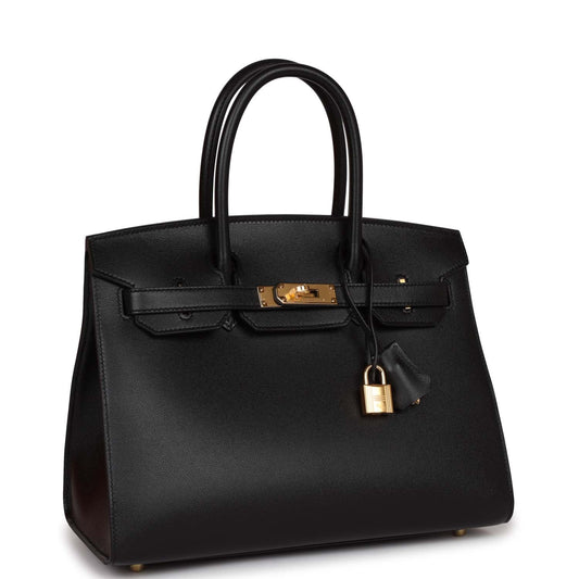 Luxury Hermes Birkin Sellier 30 Black Madame Gold Hardware