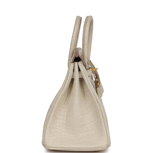 Luxury Hermes Birkin 25 Beton Matte Alligator Gold Hardware