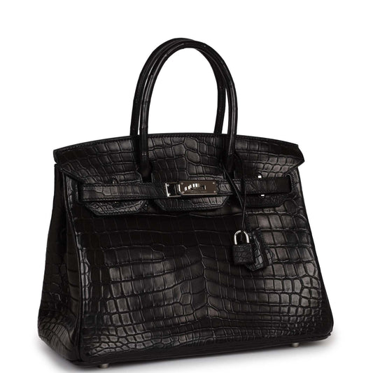 Top Quality Luxury Hermes Birkin 30cm Black Matte Niloticus Crocodile Palladium Hardware
