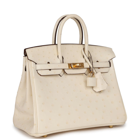 Luxury Hermes Birkin 25 Nata Ostrich Gold Hardware