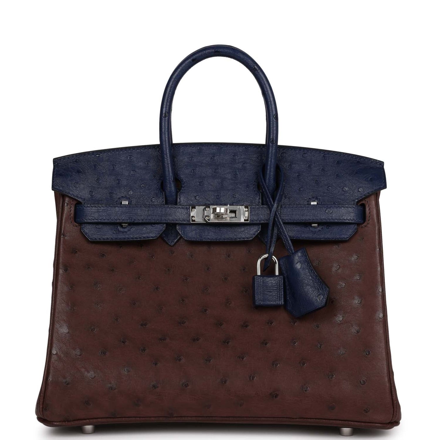 Luxury Hermes Bi-Color Birkin 25 Rouge Sellier and Bleu Saphir Ostrich Palladium Hardware