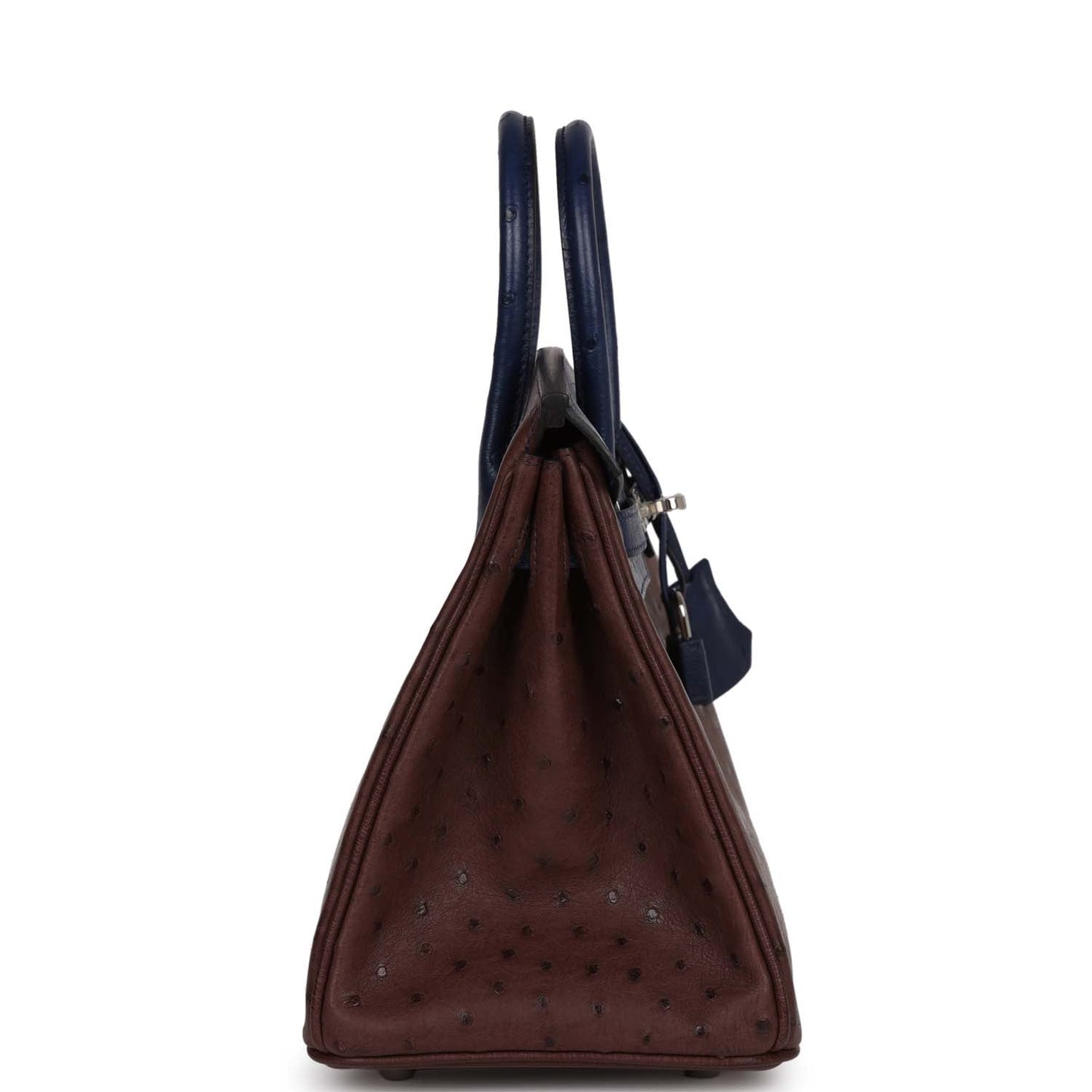 Luxury Hermes Bi-Color Birkin 25 Rouge Sellier and Bleu Saphir Ostrich Palladium Hardware