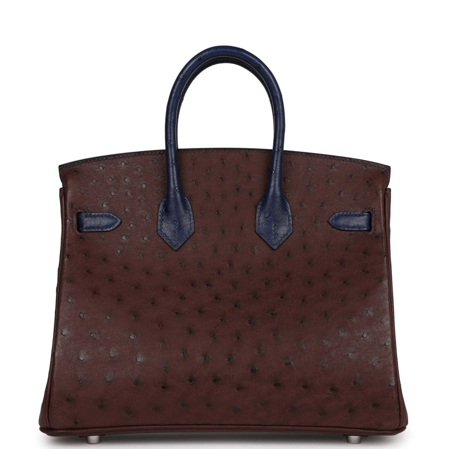 Luxury Hermes Bi-Color Birkin 25 Rouge Sellier and Bleu Saphir Ostrich Palladium Hardware