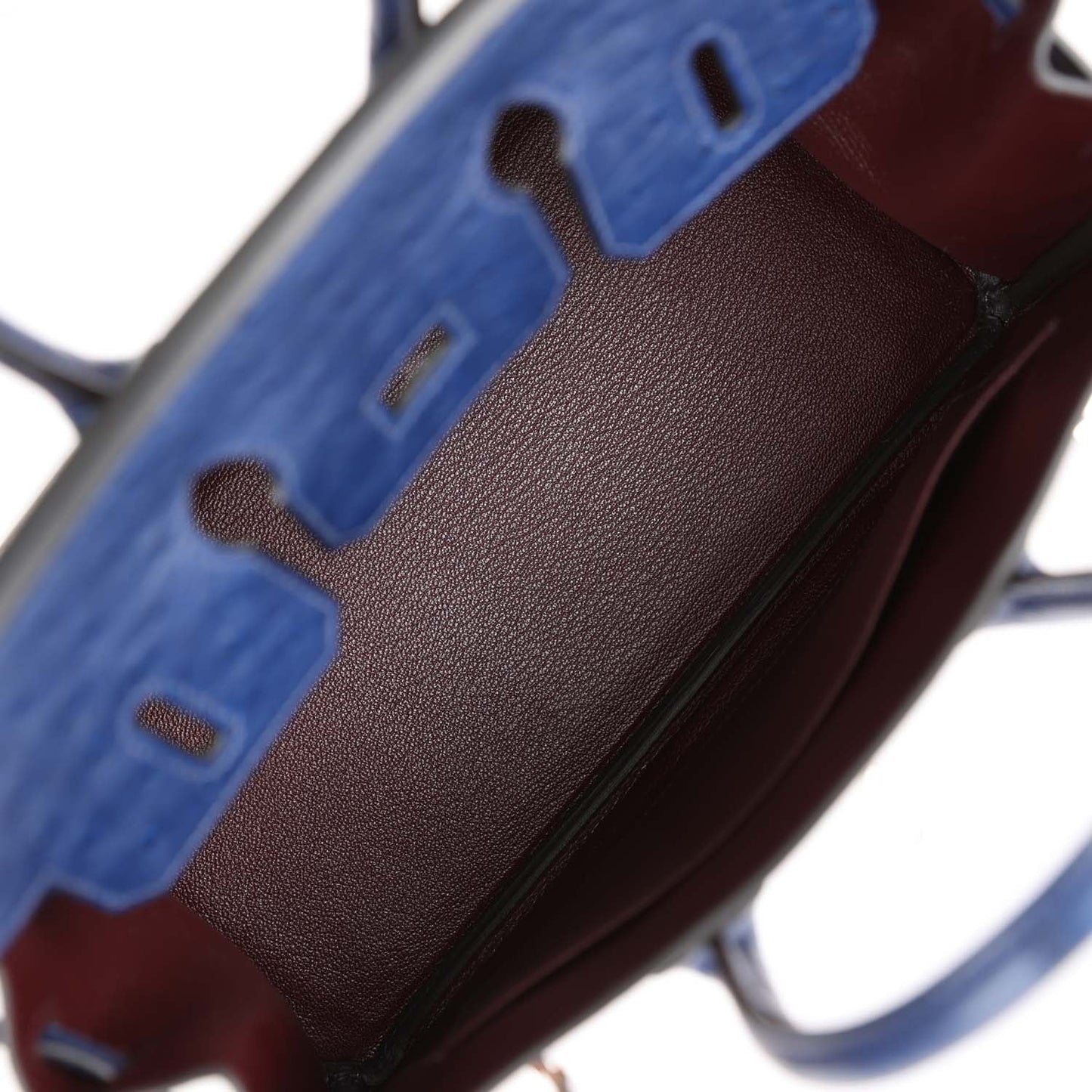 Luxury Hermes Bi-Color Birkin 25 Rouge Sellier and Bleu Saphir Ostrich Palladium Hardware