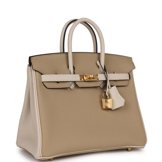 Luxury Hermes Special Order (HSS) Birkin 25 Trench and Beton Togo Gold Hardware