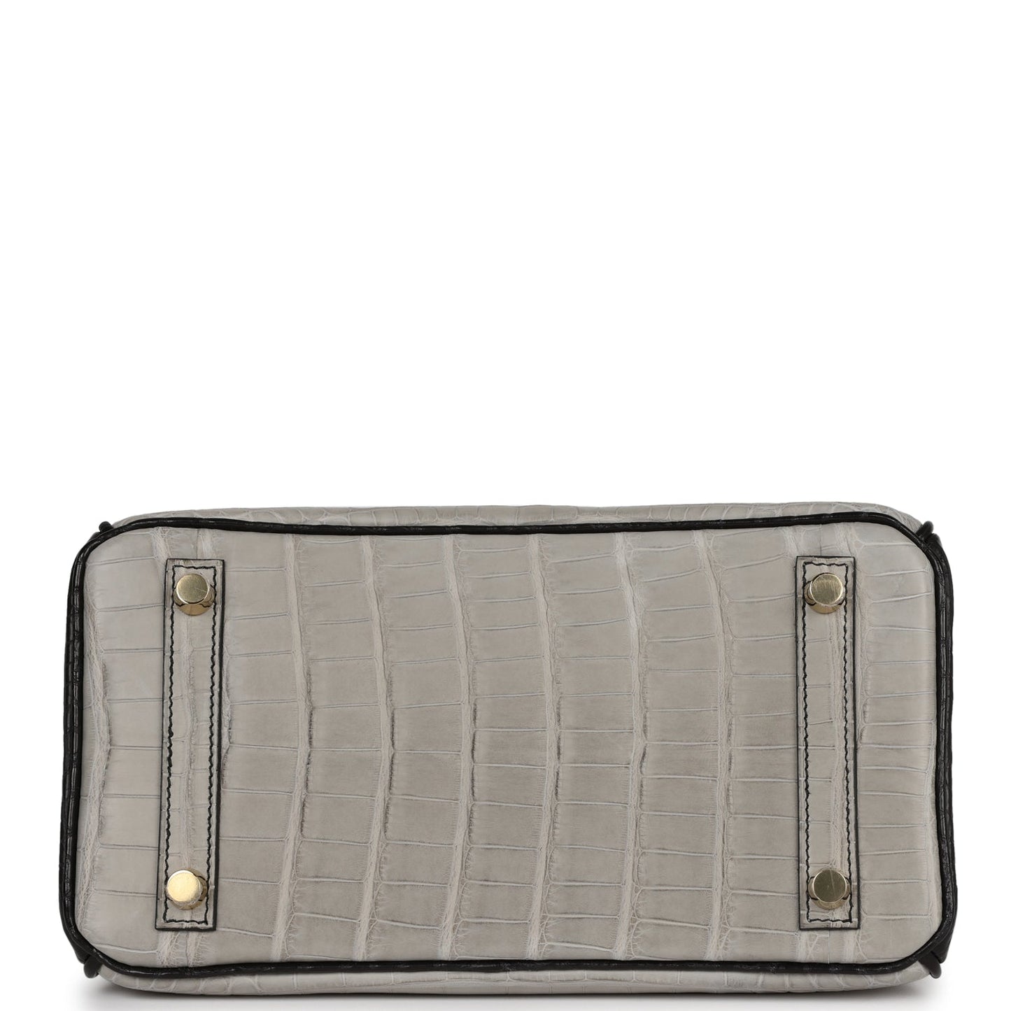 Luxury Hermes Special Order (HSS) Birkin 25 Gris Perle and Black Matte Alligator Brushed Gold Hardware