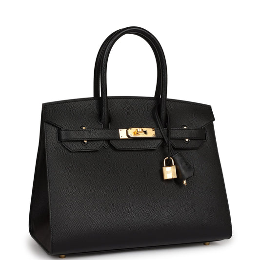 Luxury Hermes Birkin Sellier 30 Black Epsom Gold Hardware