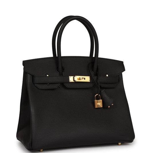 Luxury Hermes Birkin 30 Black Epsom Gold Hardware
