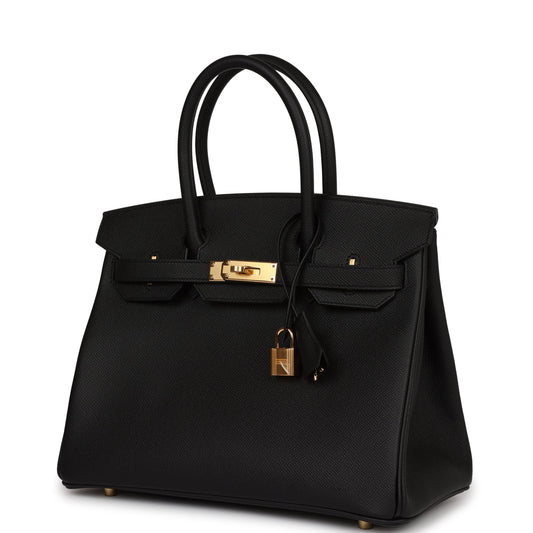 Luxury Hermes Birkin 30 Black Epsom Gold Hardware