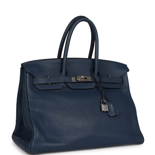 Top Quality Luxury Hermes Birkin 35 Bleu De Prusse Clemence Palladium Hardware