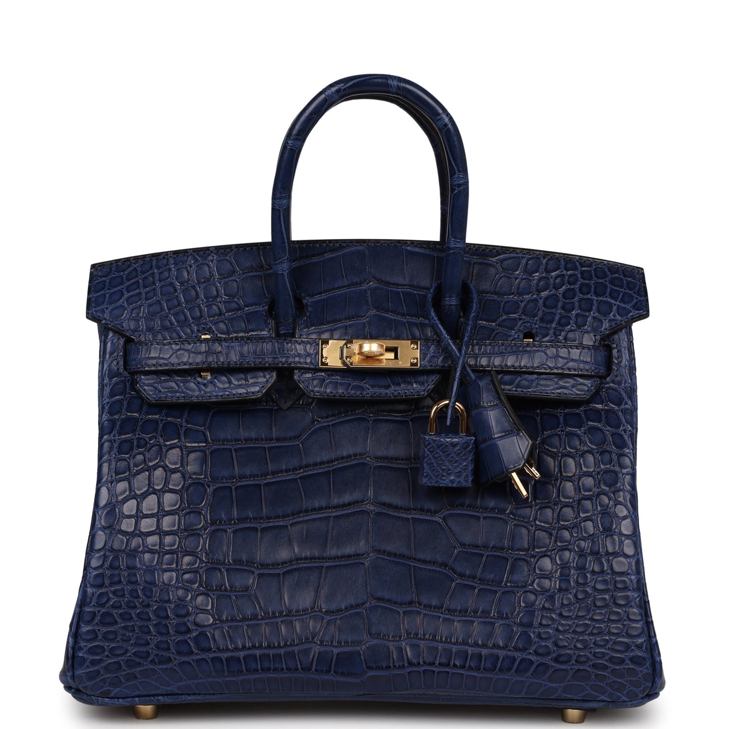 Luxury Hermes Birkin 25 Bleu Saphir Matte Alligator Gold Hardware