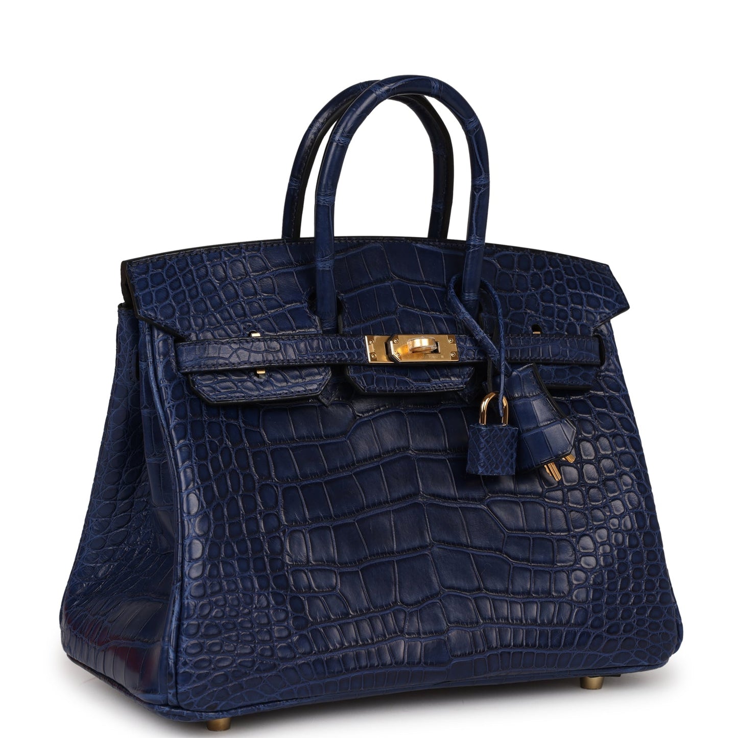 Luxury Hermes Birkin 25 Bleu Saphir Matte Alligator Gold Hardware