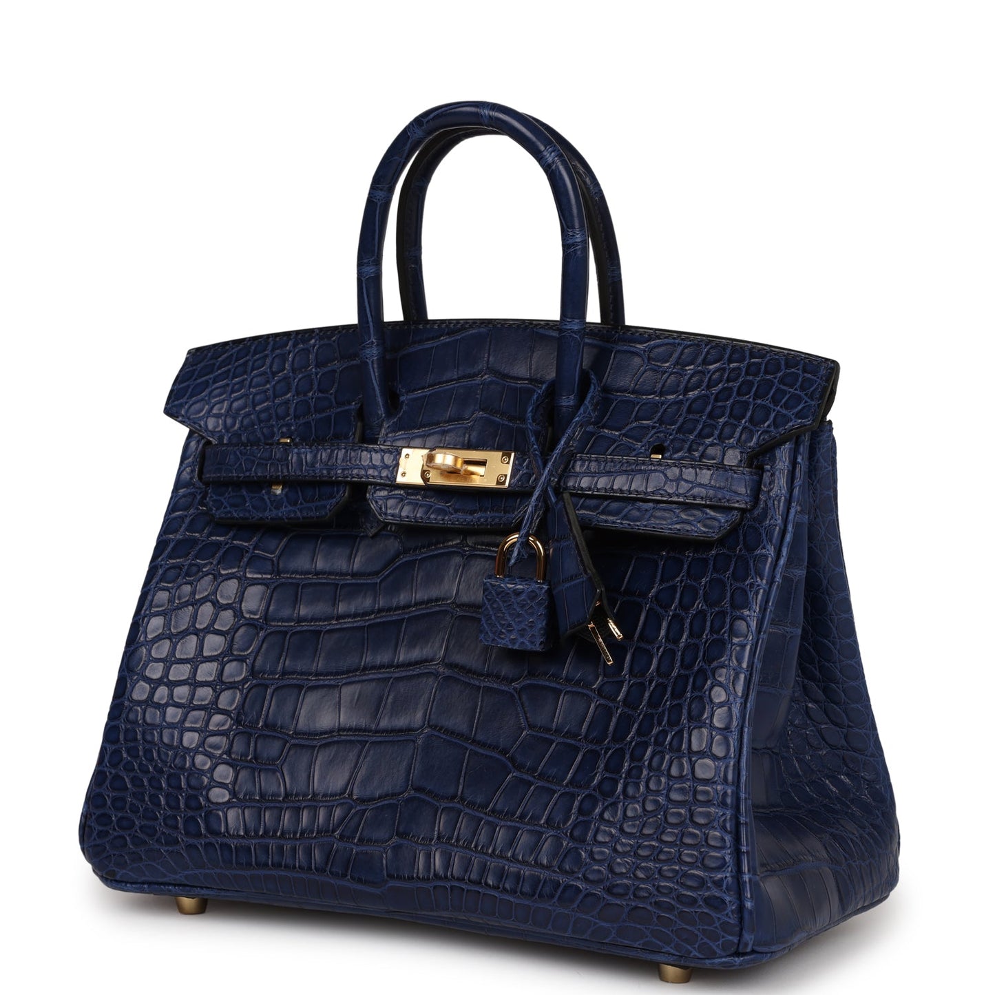 Luxury Hermes Birkin 25 Bleu Saphir Matte Alligator Gold Hardware
