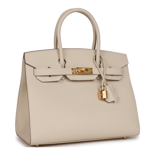 Luxury Hermes Birkin Sellier 30 Craie Epsom Gold Hardware