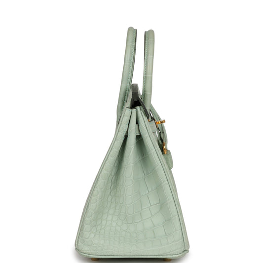 Luxury Hermes Birkin 25 Vert D'Eau Matte Alligator Gold Hardware