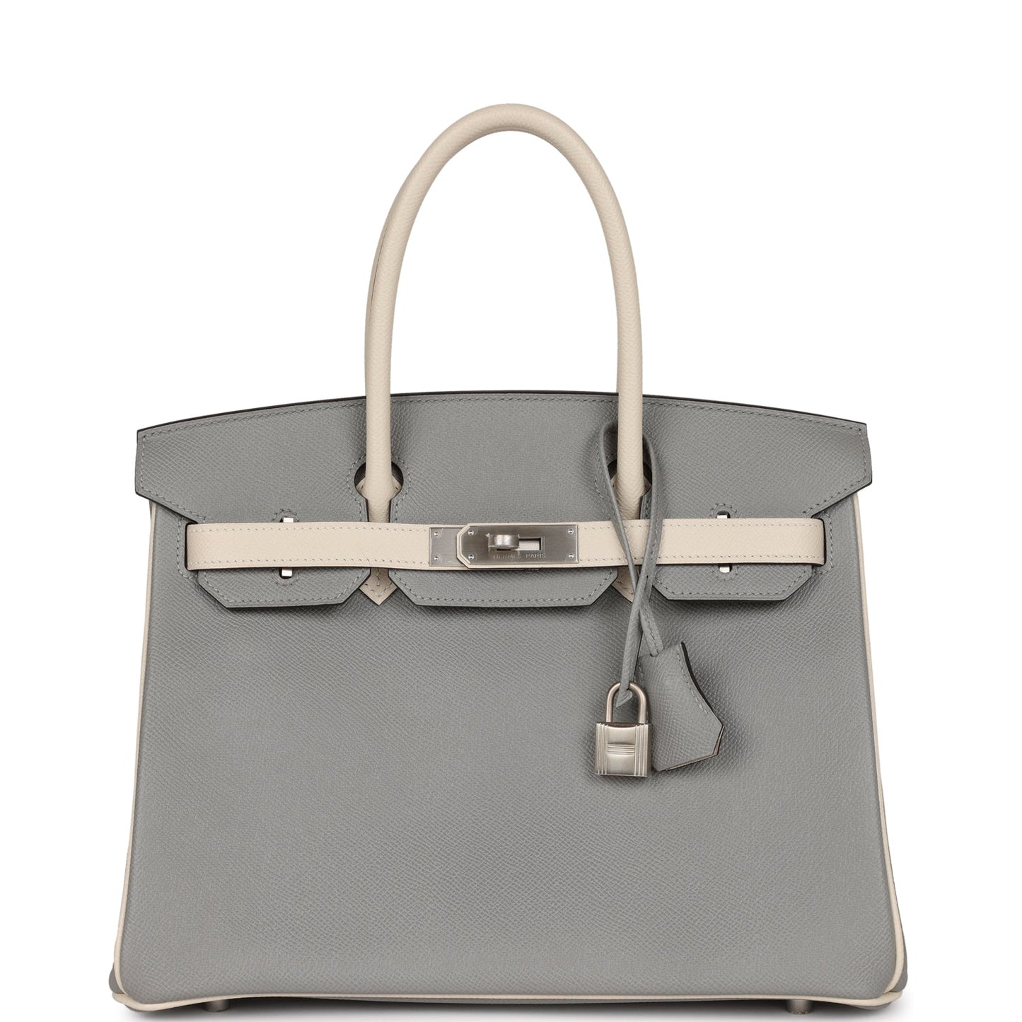 Luxury Hermes Special Order (HSS) Birkin 30 Gris Mouette and Craie Epsom Brushed Palladium Hardware