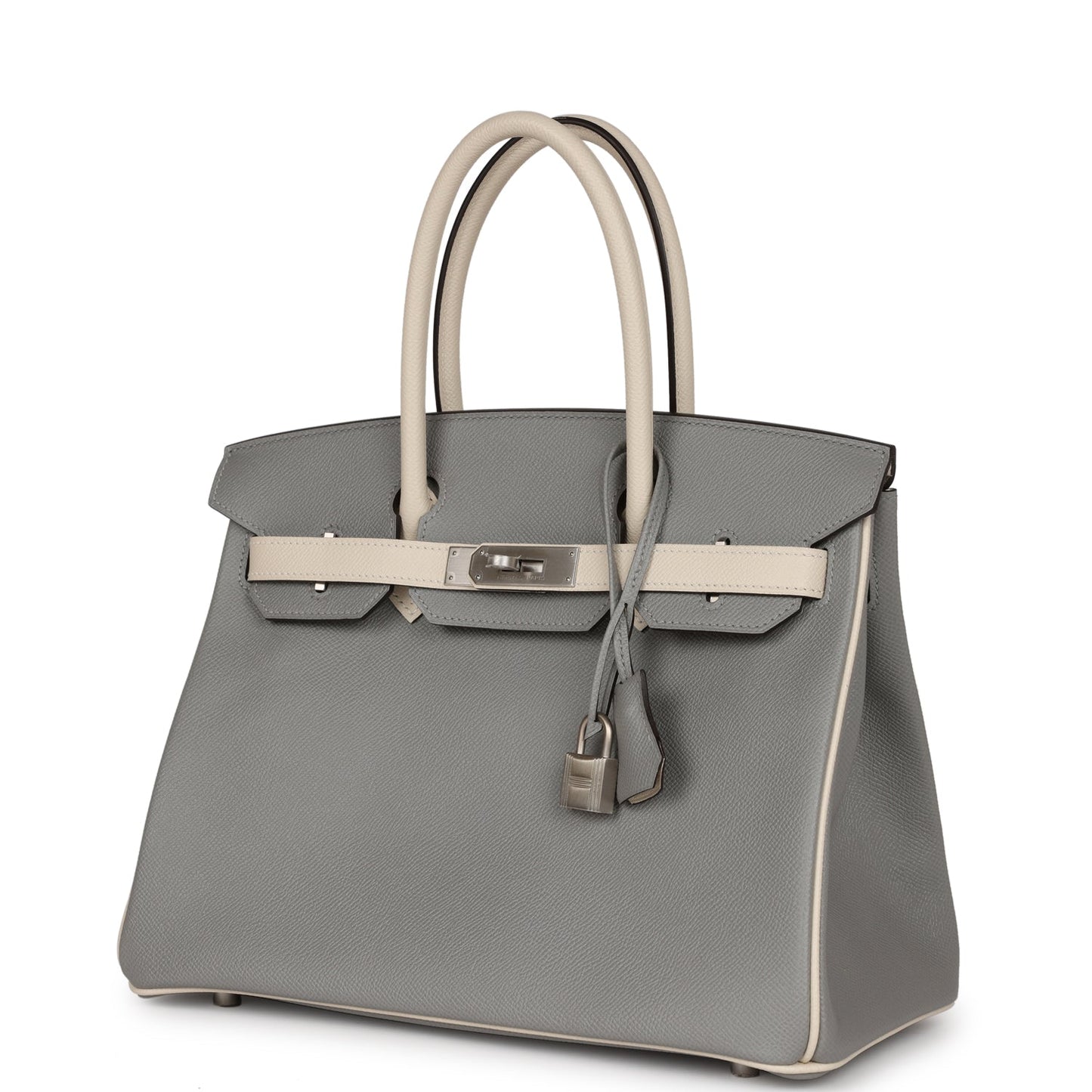 Luxury Hermes Special Order (HSS) Birkin 30 Gris Mouette and Craie Epsom Brushed Palladium Hardware