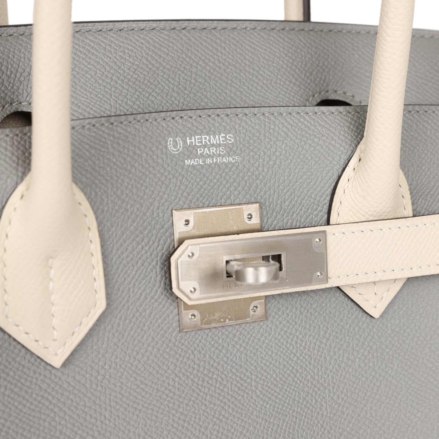 Luxury Hermes Special Order (HSS) Birkin 30 Gris Mouette and Craie Epsom Brushed Palladium Hardware