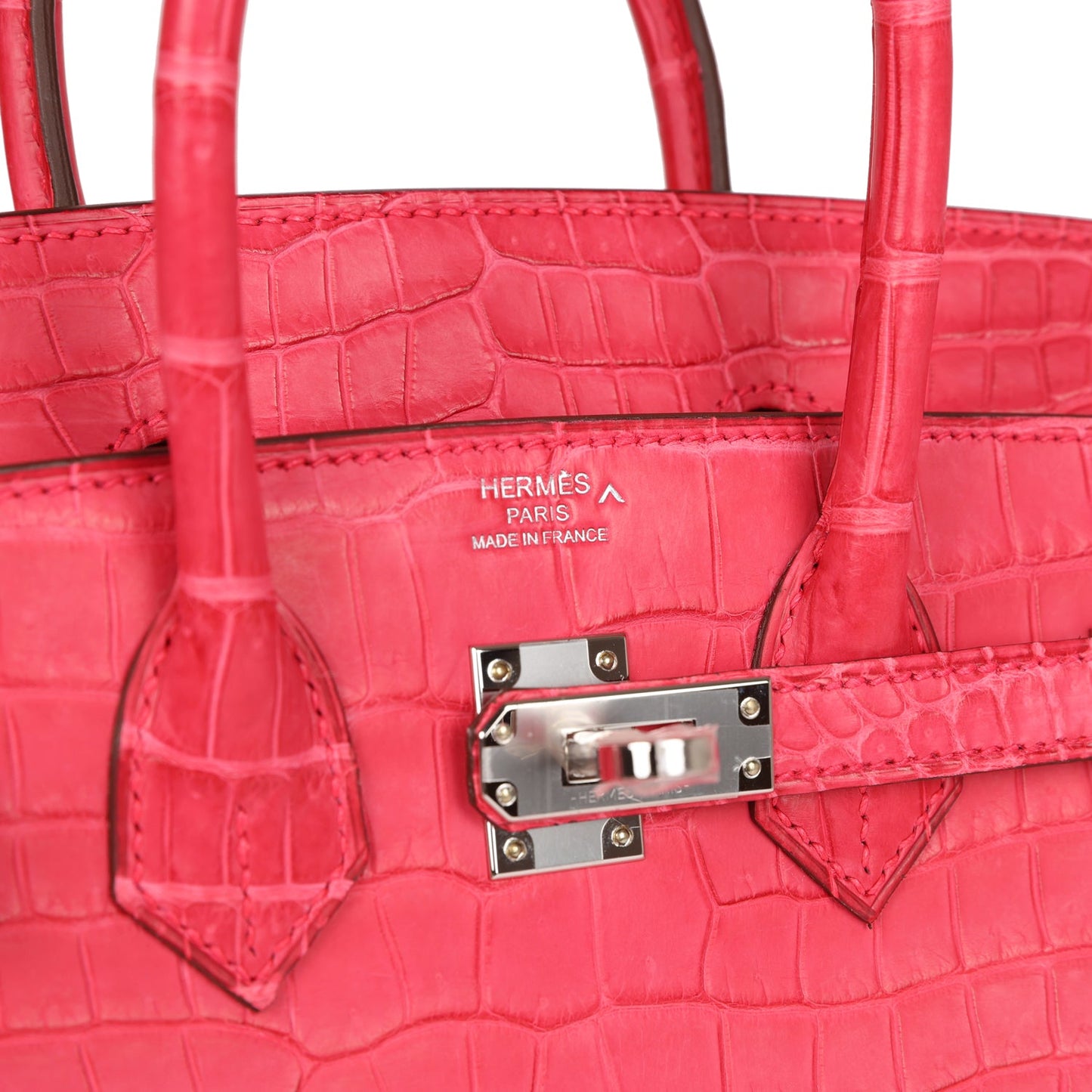 Luxury Hermes Birkin 25 Rose Extreme Matte Porosus Crocodile Palladium Hardware