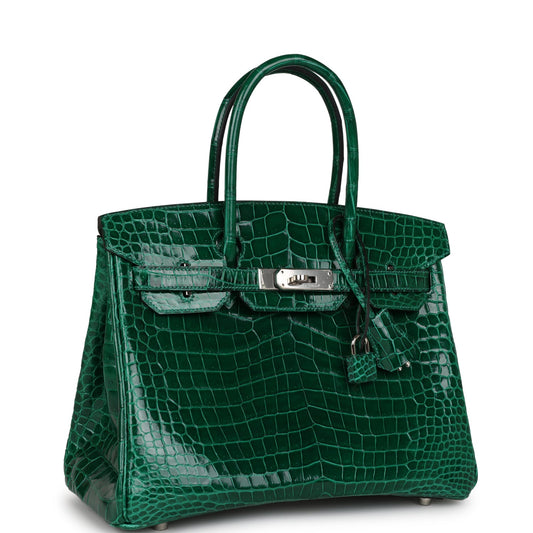 Top Quality Luxury Hermes Birkin 30 Emerald Shiny Niloticus Crocodile Palladium Hardware