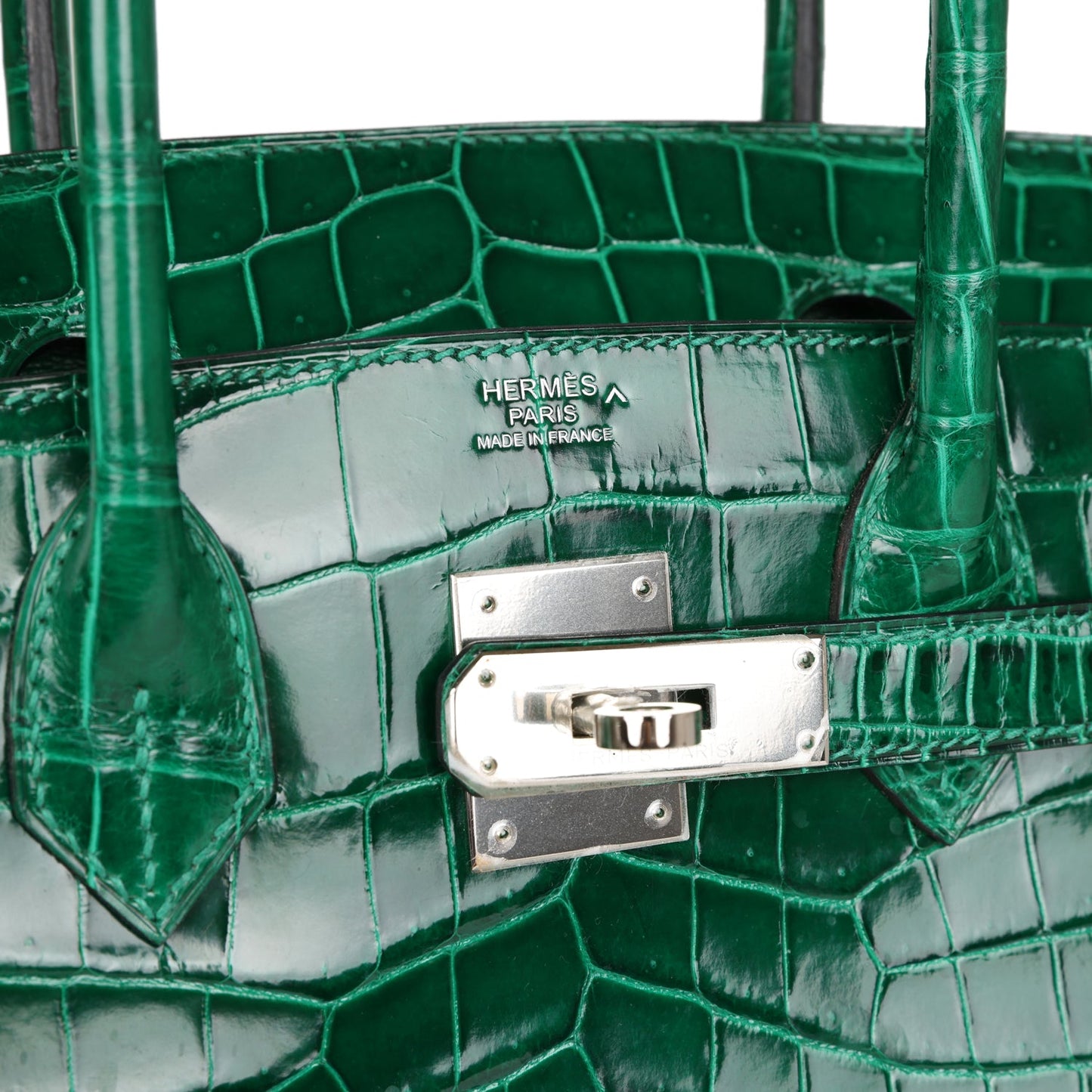 Top Quality Luxury Hermes Birkin 30 Emerald Shiny Niloticus Crocodile Palladium Hardware