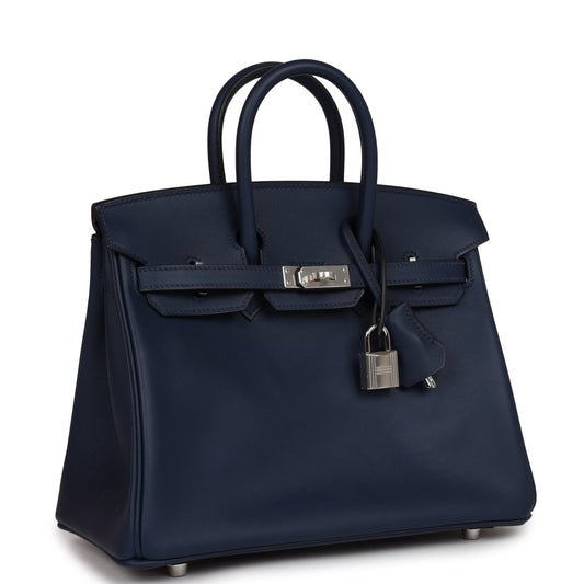 Luxury Hermes Birkin 25 Bleu Navy Swift Palladium Hardware