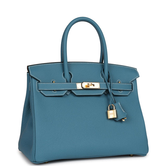 Luxury Hermes Birkin 30 Blue Jean Togo Gold Hardware