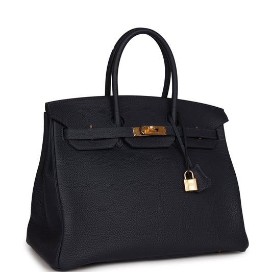 Luxury Hermes Birkin 35 Bleu Nuit Togo Gold Hardware