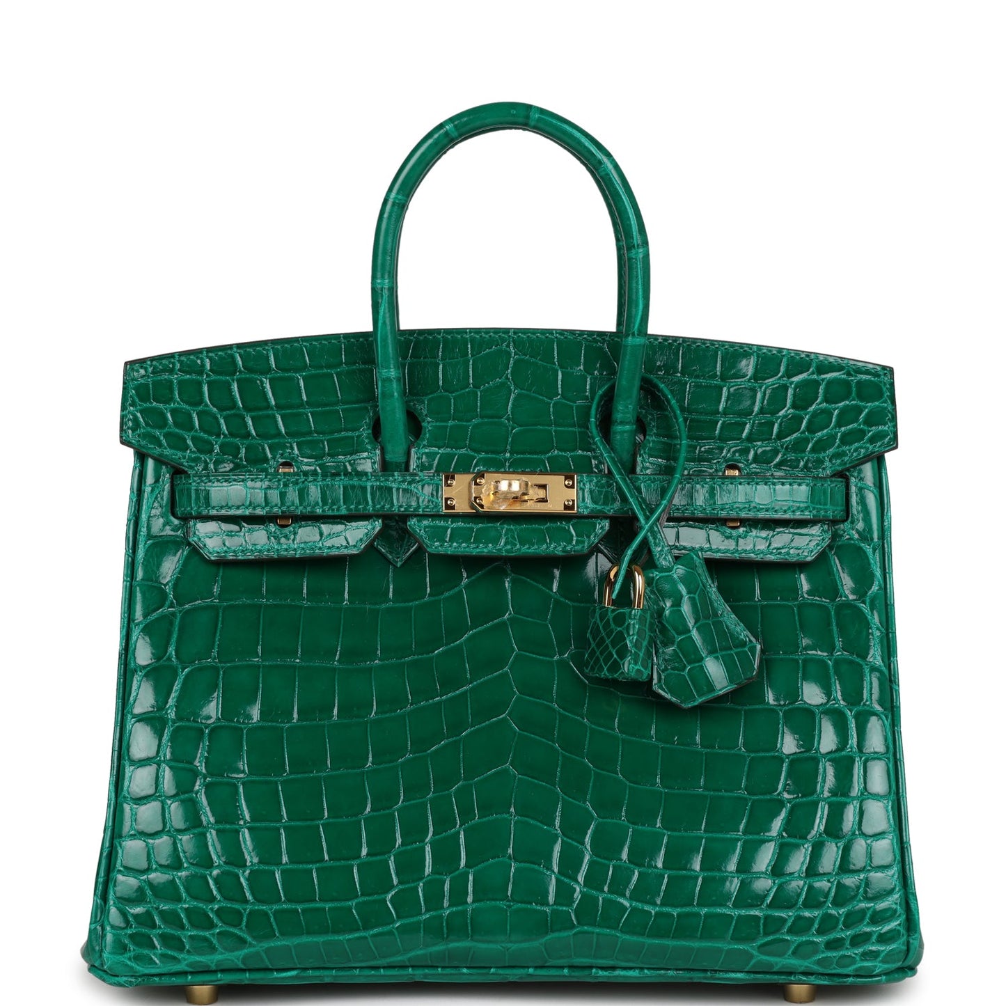 Luxury Hermes Birkin 25 Emerald Shiny Niloticus Crocodile Gold Hardware