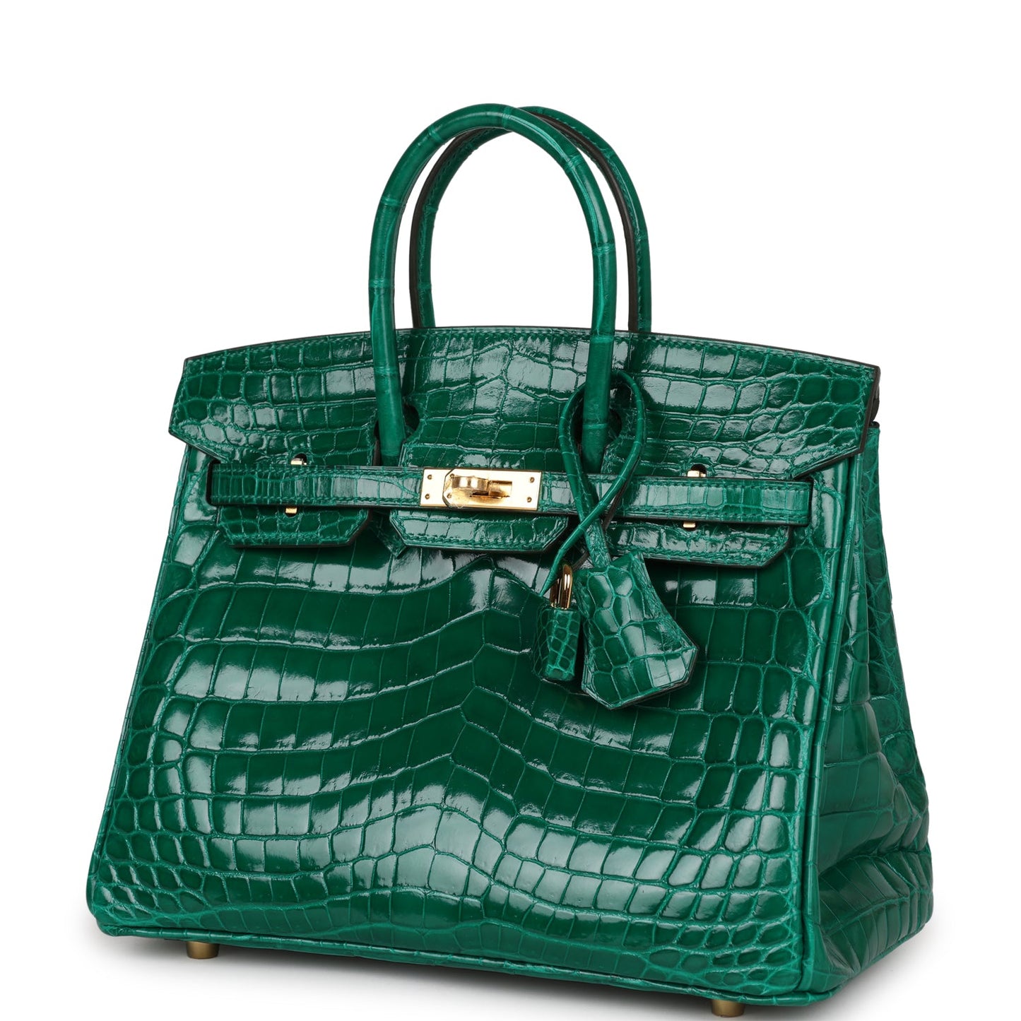 Luxury Hermes Birkin 25 Emerald Shiny Niloticus Crocodile Gold Hardware