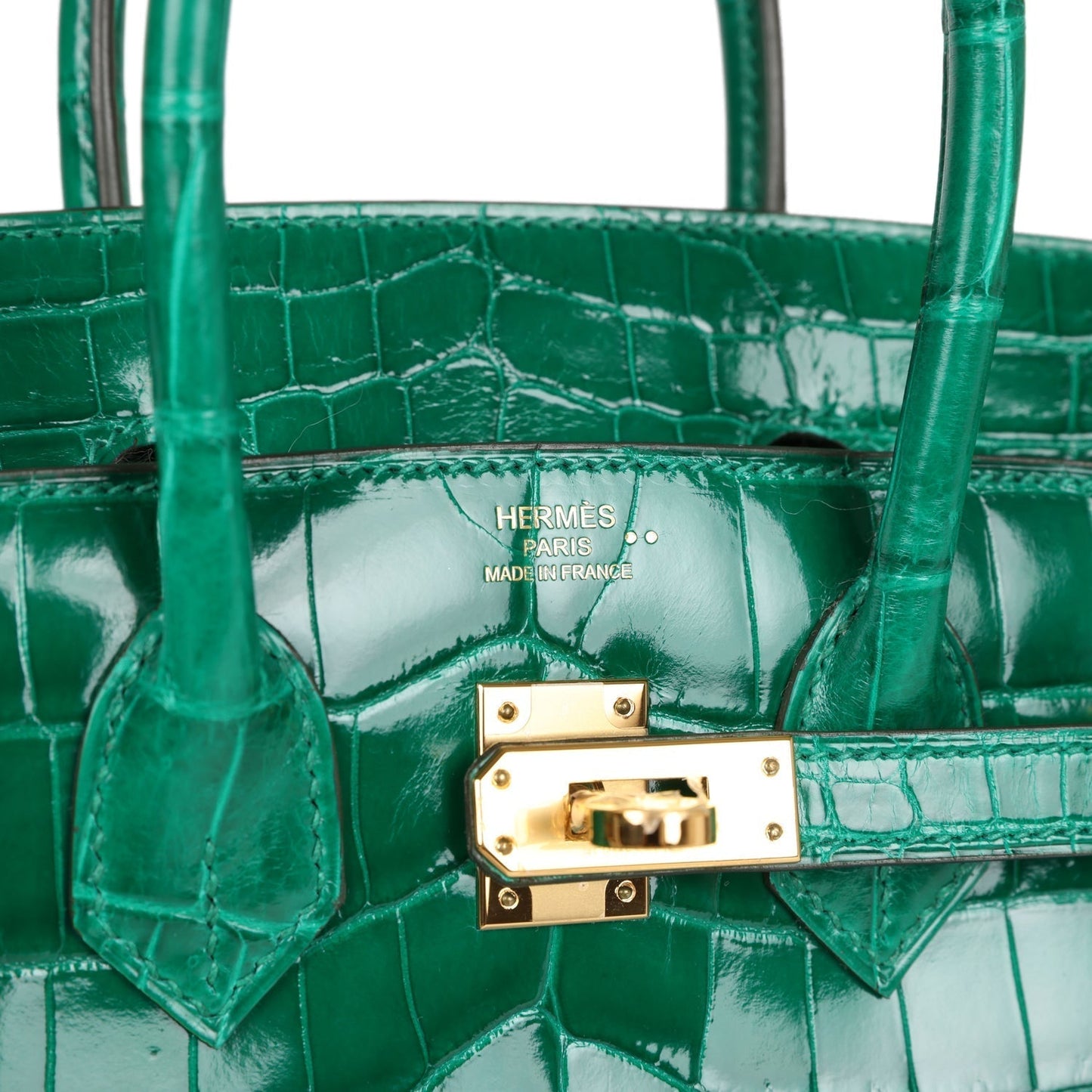 Luxury Hermes Birkin 25 Emerald Shiny Niloticus Crocodile Gold Hardware